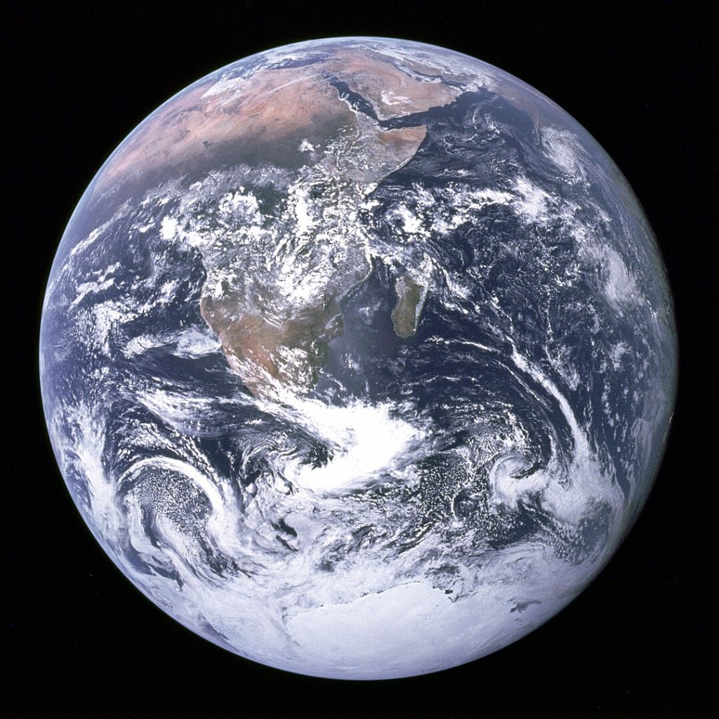The Blue Marble: Captured by the Apollo 17 crew en route to the moon on Dec. 7, 1972. This iconic photo shows Earth in full view from the sunlit coastlines of Africa and the Arabian Peninsula to the cloud-covered Southern Hemisphere and Antarctica's ice cap. It was the first image to reveal the South Pole from space and helped ignite a global environmental movement. (NASA)